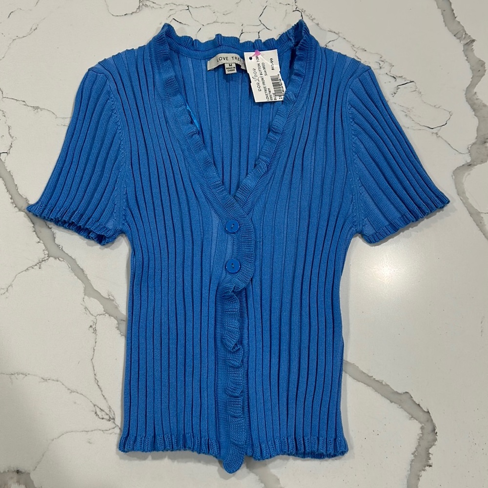 Love Tree top, blue, size medium petite